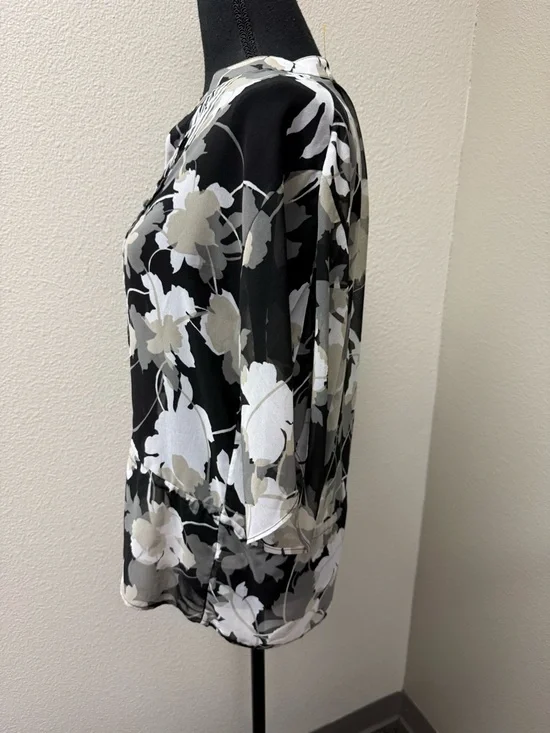 Banana Republic Floral Blouse Small Sheer Pleated Button Boho Tie Waist Top - Picture 5 of 11